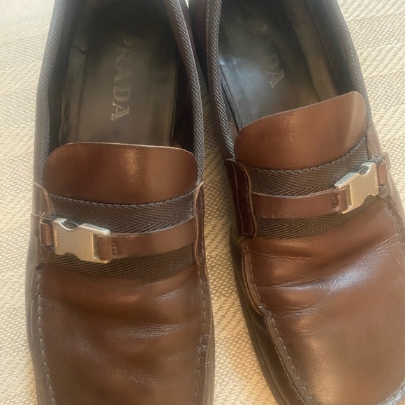 Prada Brown Leather slip on Loafers with Signature side Buckle Loafer - Picture 7 of 14